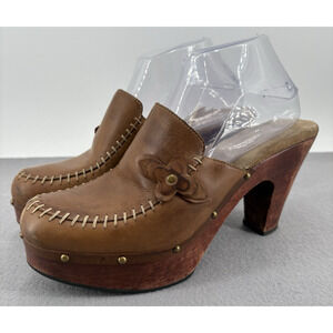 Vintage Y2K 90s Chunky Xhilaration Platform Brown Leather Mule Clogs Heel Sz 10
